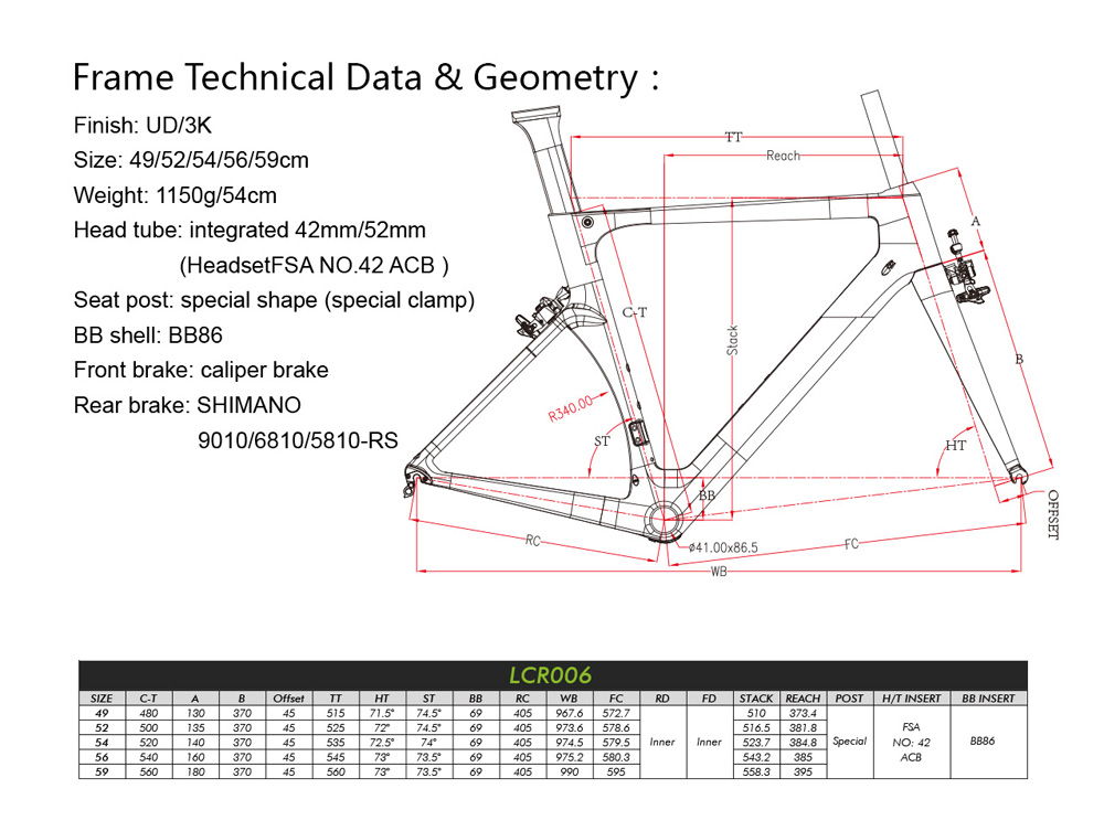 LCR006 road frame geometry