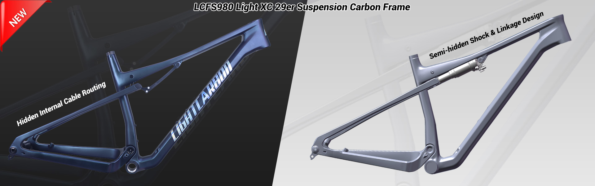 LightCarbon 29er Light XC Full Suspension Carbon Frame Internal Cable Routing